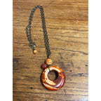 Vintage Carnelian Red Donut Pendant Necklace Adjustable