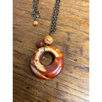 Vintage Carnelian Red Donut Pendant Necklace Adjustable