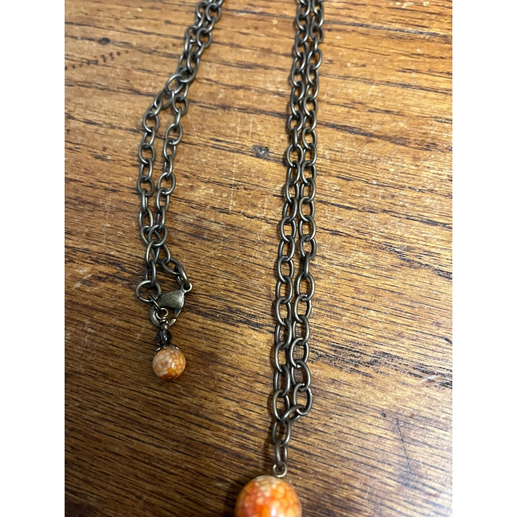 Vintage Carnelian Red Donut Pendant Necklace Adjustable