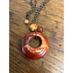 Vintage Carnelian Red Donut Pendant Necklace Adjustable