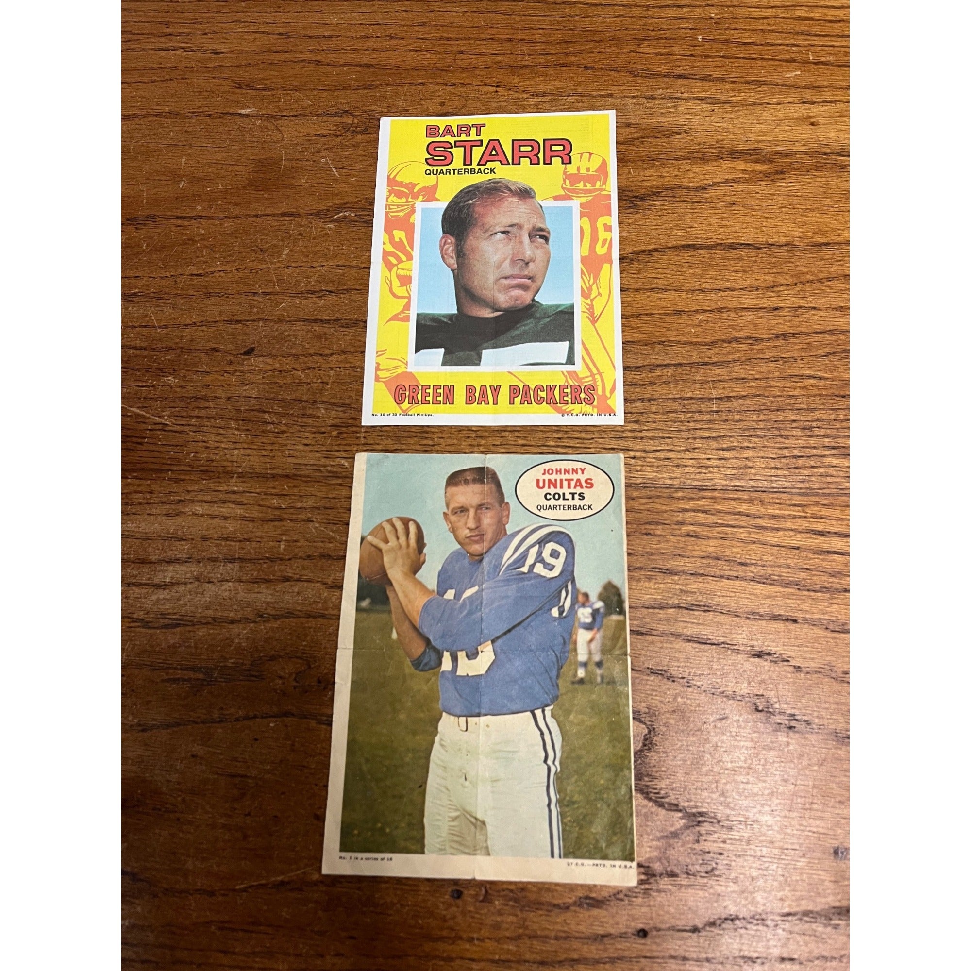 Vintage 1968 + 1971 Topps Football Pin-Ups Bart Starr & Johnny Unitas Packers Colts