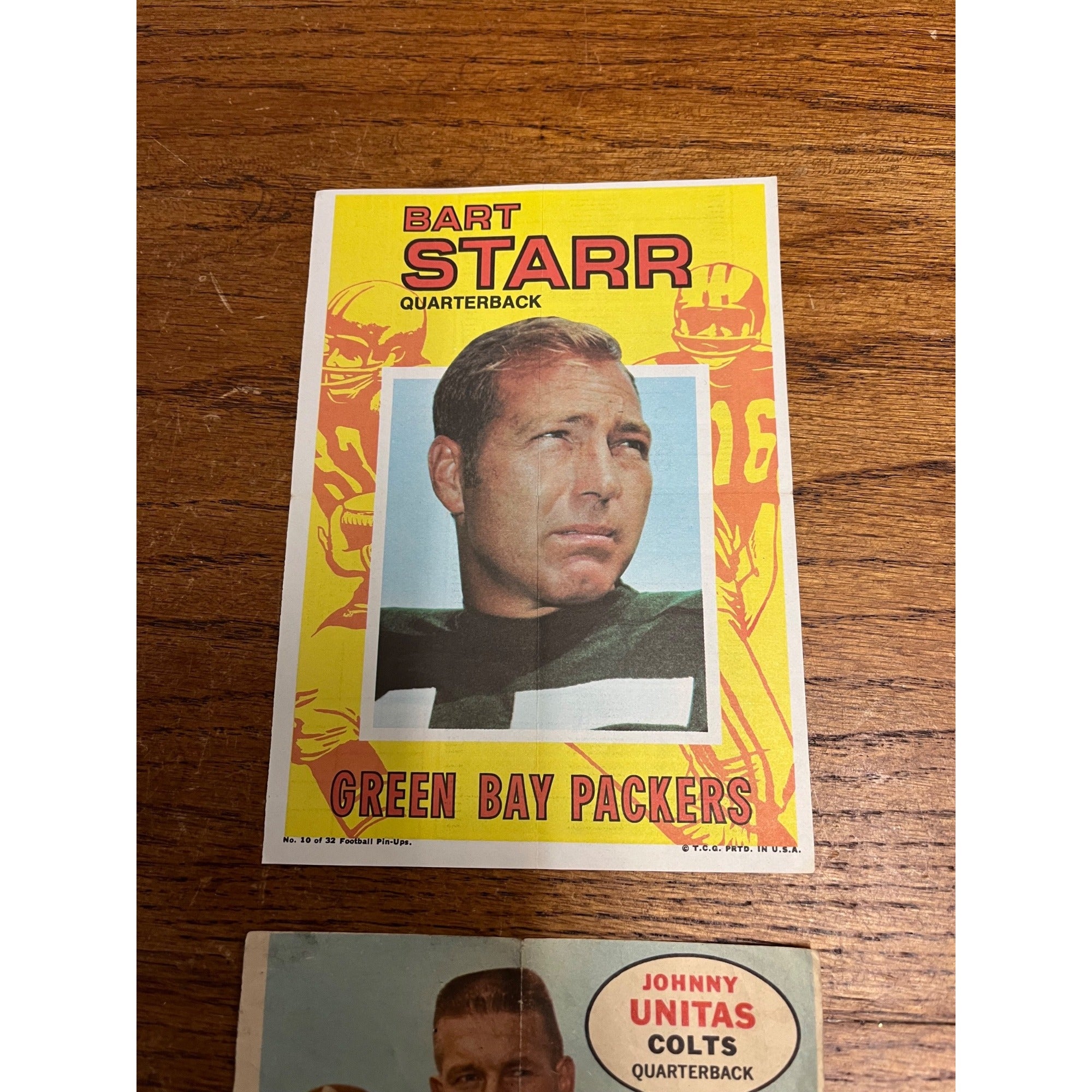 Vintage 1968 + 1971 Topps Football Pin-Ups Bart Starr & Johnny Unitas Packers Colts