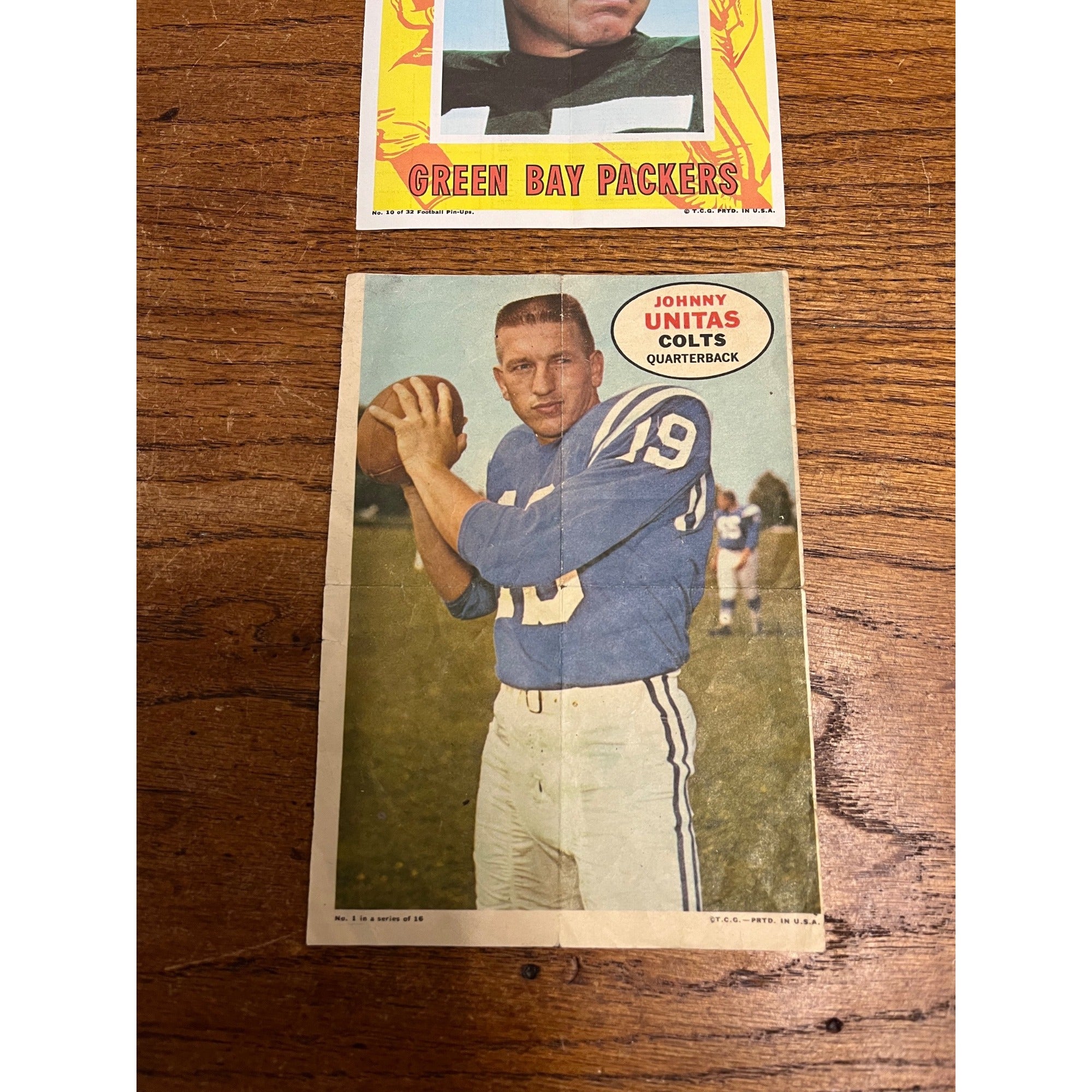 Vintage 1968 + 1971 Topps Football Pin-Ups Bart Starr & Johnny Unitas Packers Colts