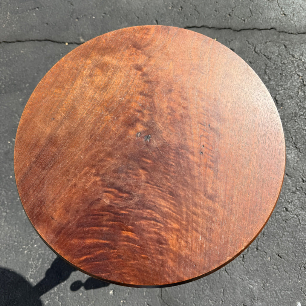Antique Victorian Curly Maple Ornate Small Gypsy Parlor Table Round Spindle Gallery Plant Stand
