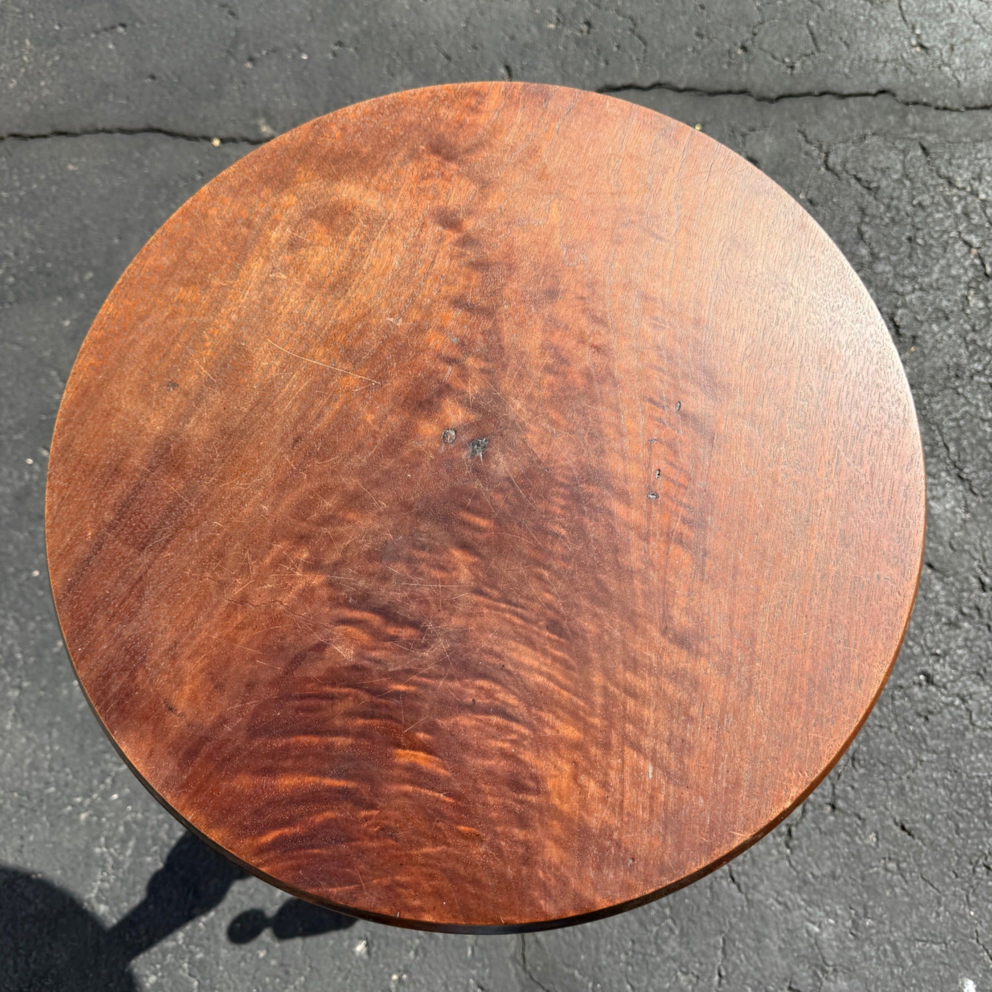 Antique Victorian Curly Maple Ornate Small Gypsy Parlor Table Round Spindle Gallery Plant Stand