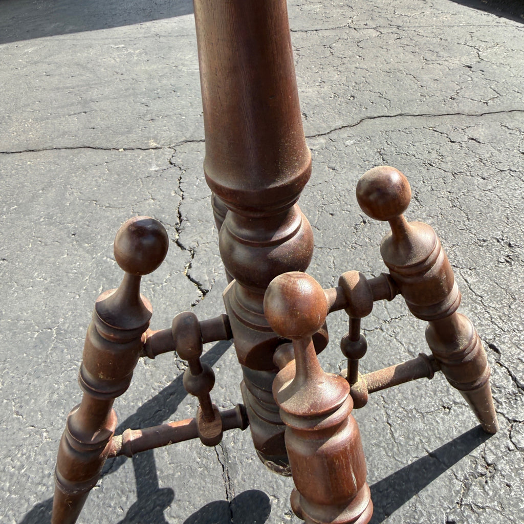 Antique Victorian Curly Maple Ornate Small Gypsy Parlor Table Round Spindle Gallery Plant Stand