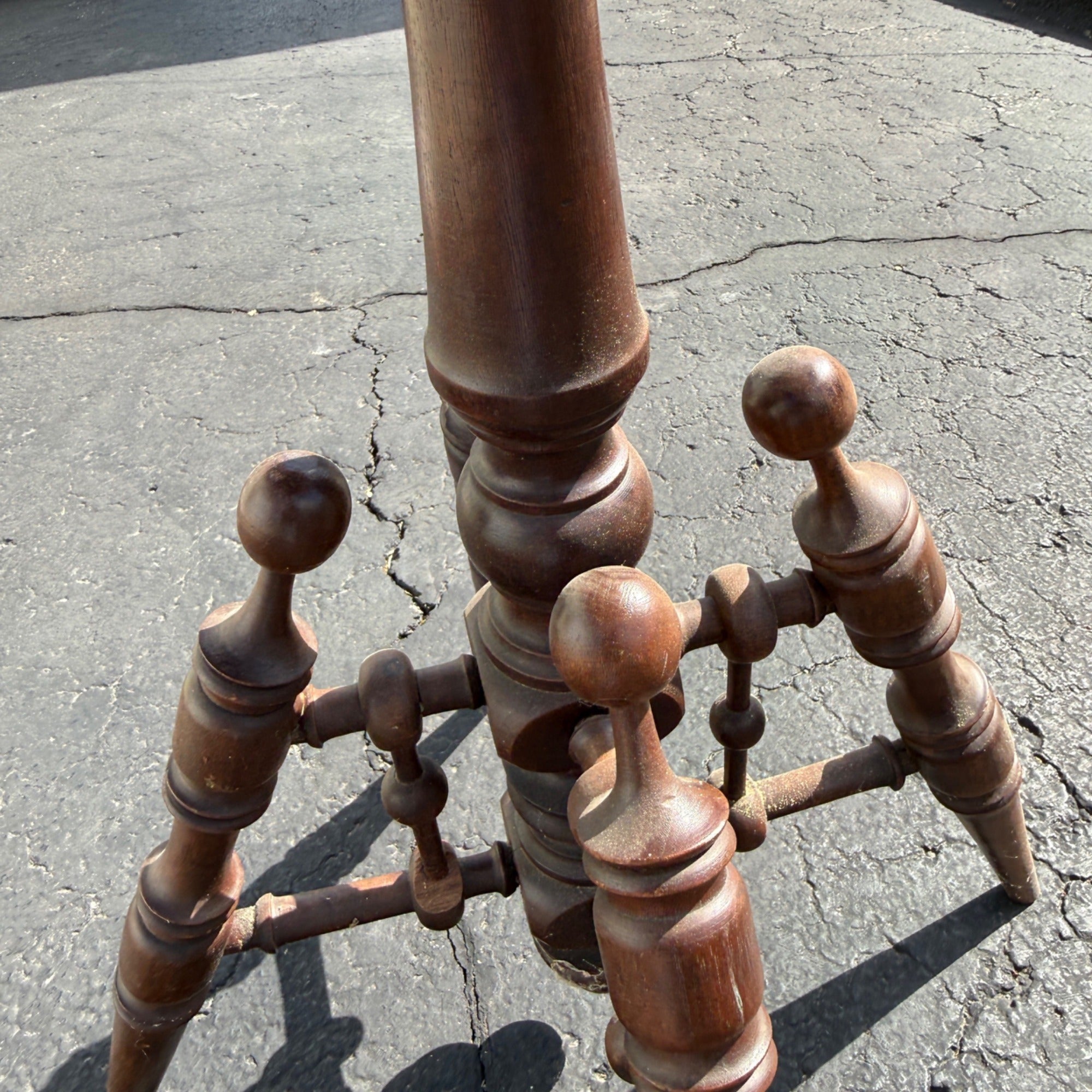 Antique Victorian Curly Maple Ornate Small Gypsy Parlor Table Round Spindle Gallery Plant Stand