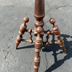 Antique Victorian Curly Maple Ornate Small Gypsy Parlor Table Round Spindle Gallery Plant Stand