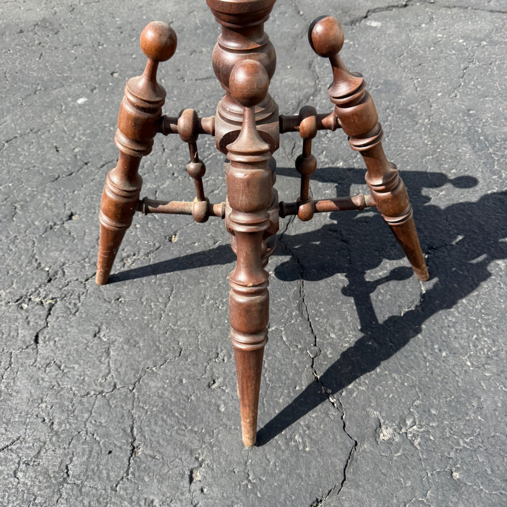 Antique Victorian Curly Maple Ornate Small Gypsy Parlor Table Round Spindle Gallery Plant Stand