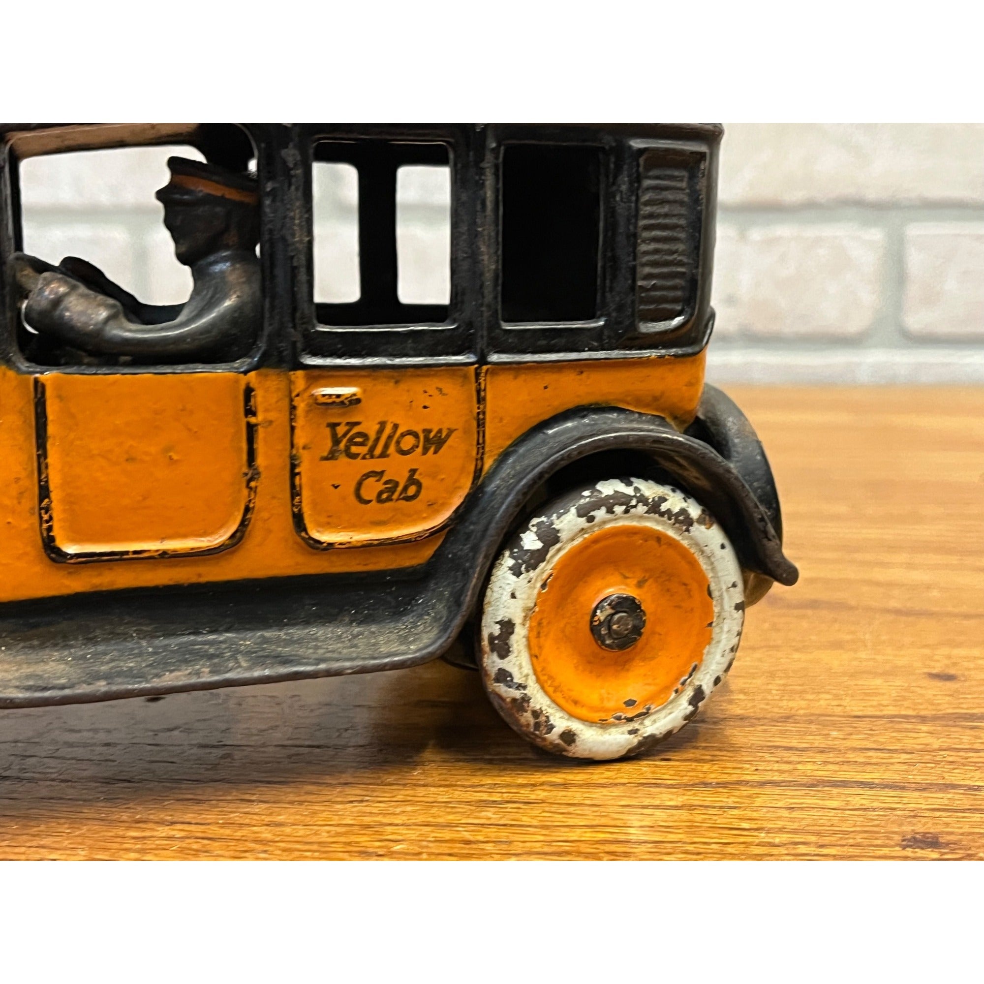 Vintage 1920s Arcade Cast Iron Yellow Cab Sedan Taxicab Taxi Cab 8" w/ Driver