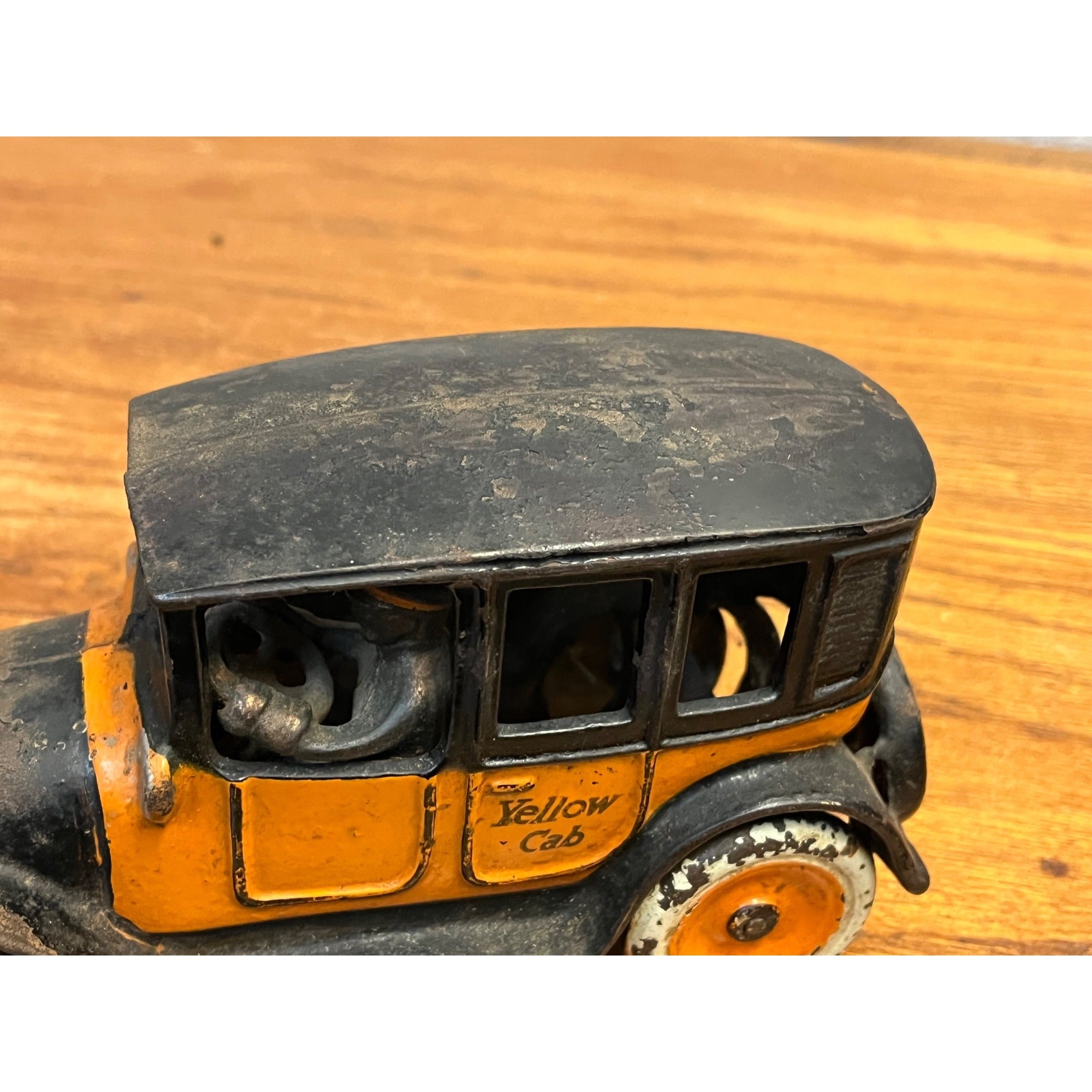 Vintage 1920s Arcade Cast Iron Yellow Cab Sedan Taxicab Taxi Cab 8" w/ Driver