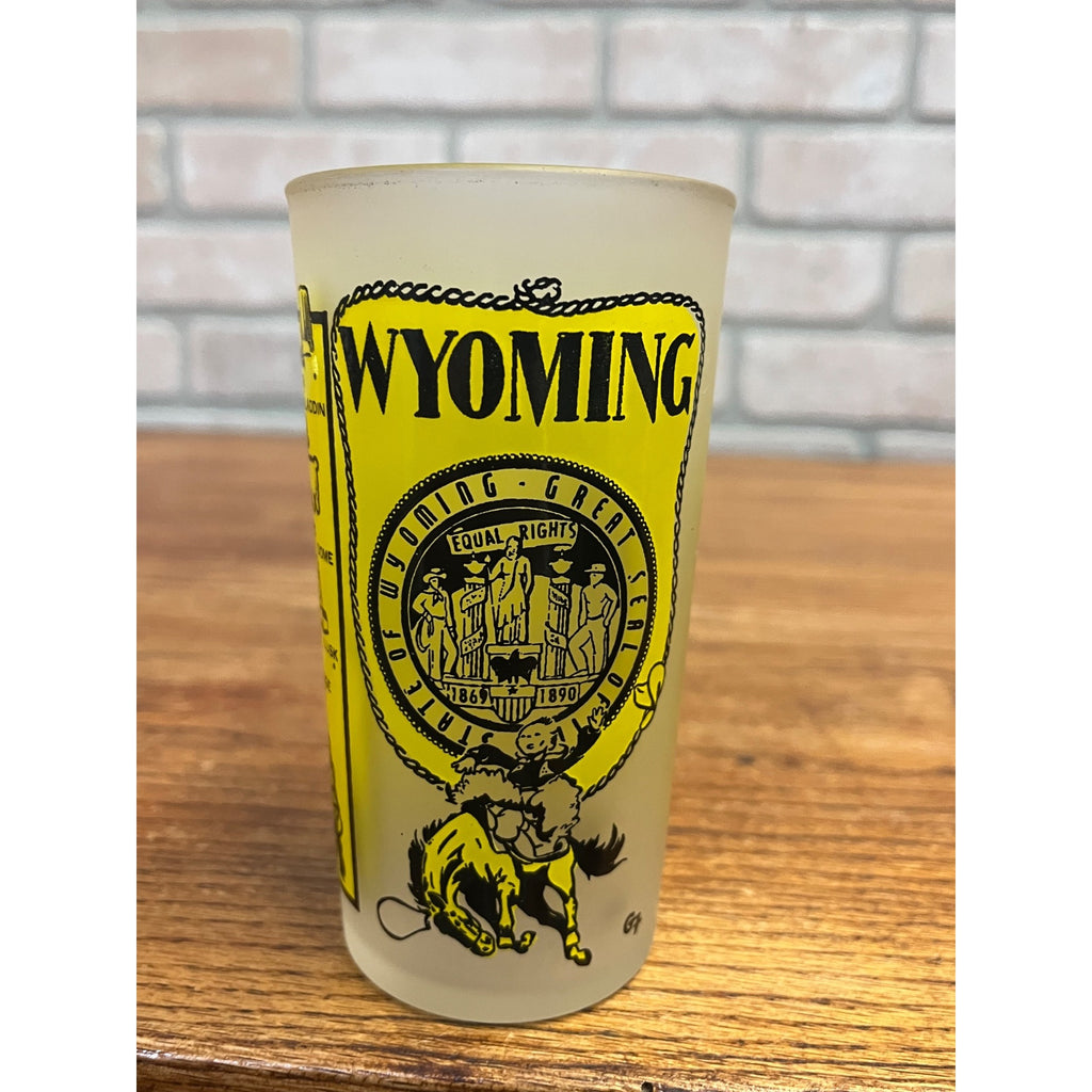 Vintage Frosted State Drinking Glass Wyoming Yellowstone Hazel Atlas