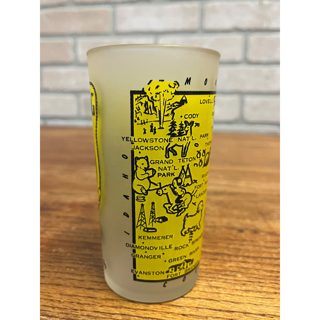 Vintage Frosted State Drinking Glass Wyoming Yellowstone Hazel Atlas
