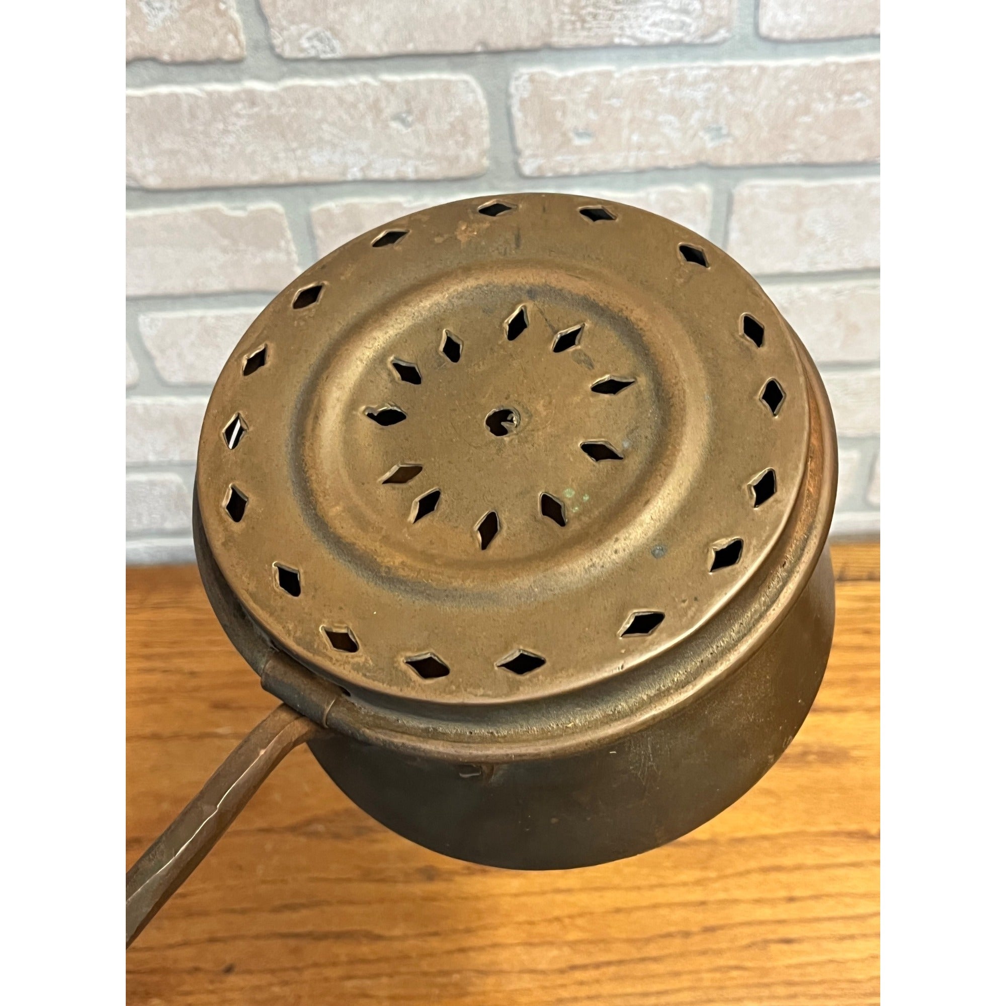 Antique Primitive Copper Bed Warmer Wooden Handle Rustic Farmhouse