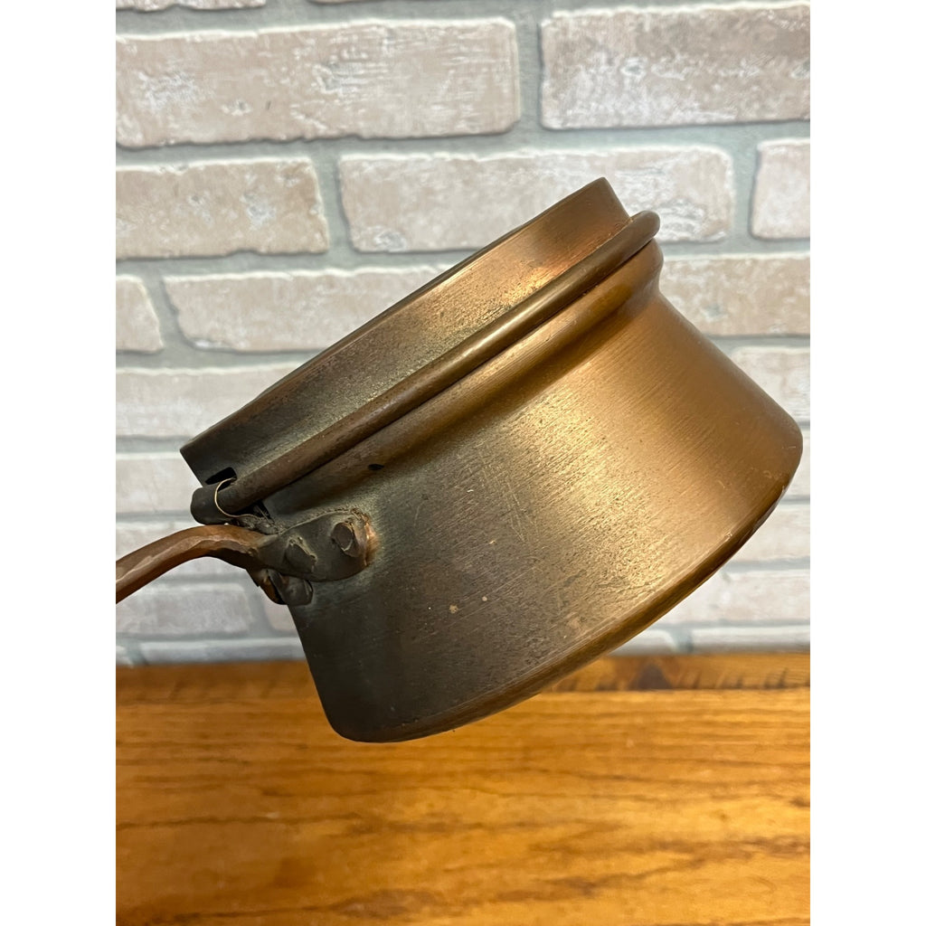 Antique Primitive Copper Bed Warmer Wooden Handle Rustic Farmhouse