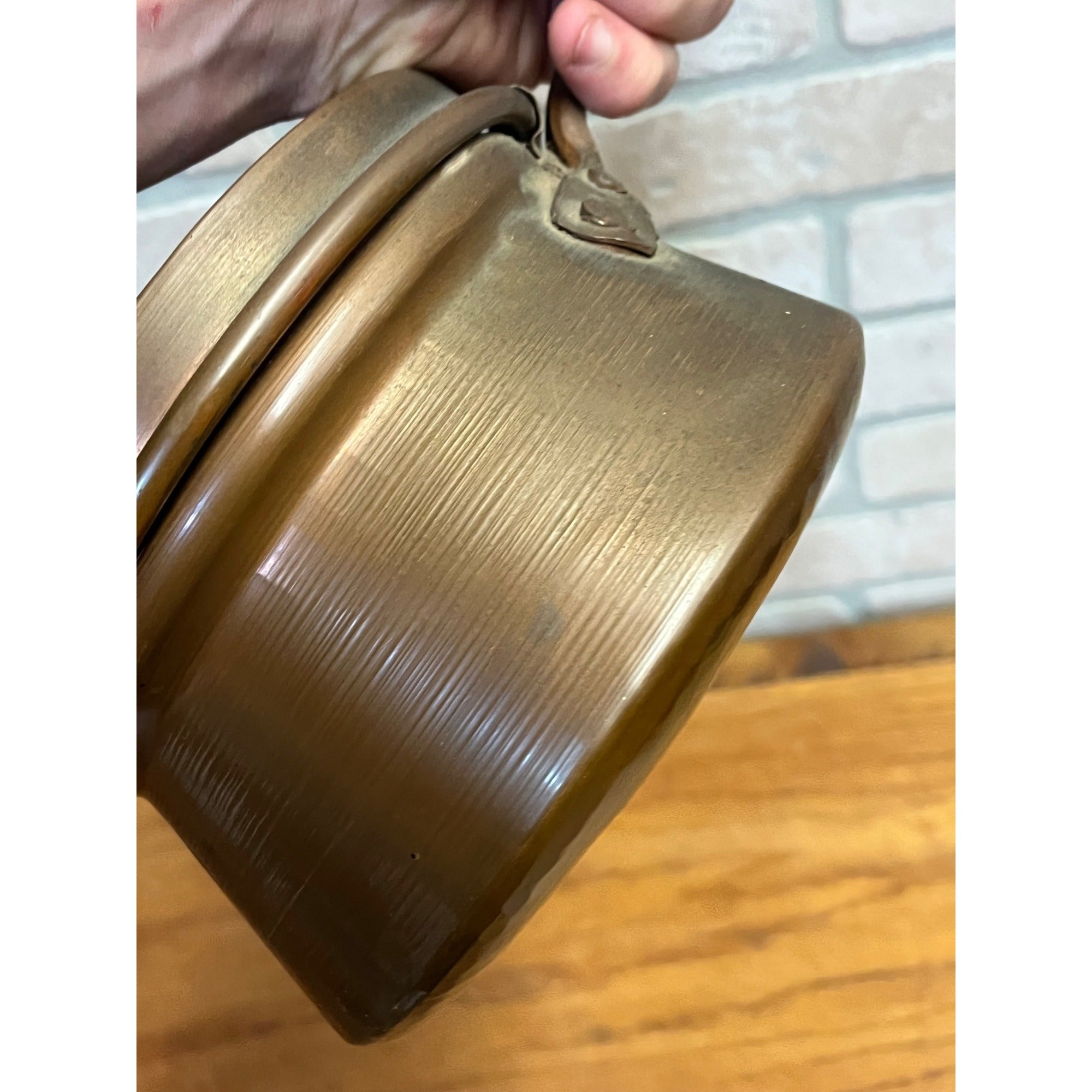 Antique Primitive Copper Bed Warmer Wooden Handle Rustic Farmhouse