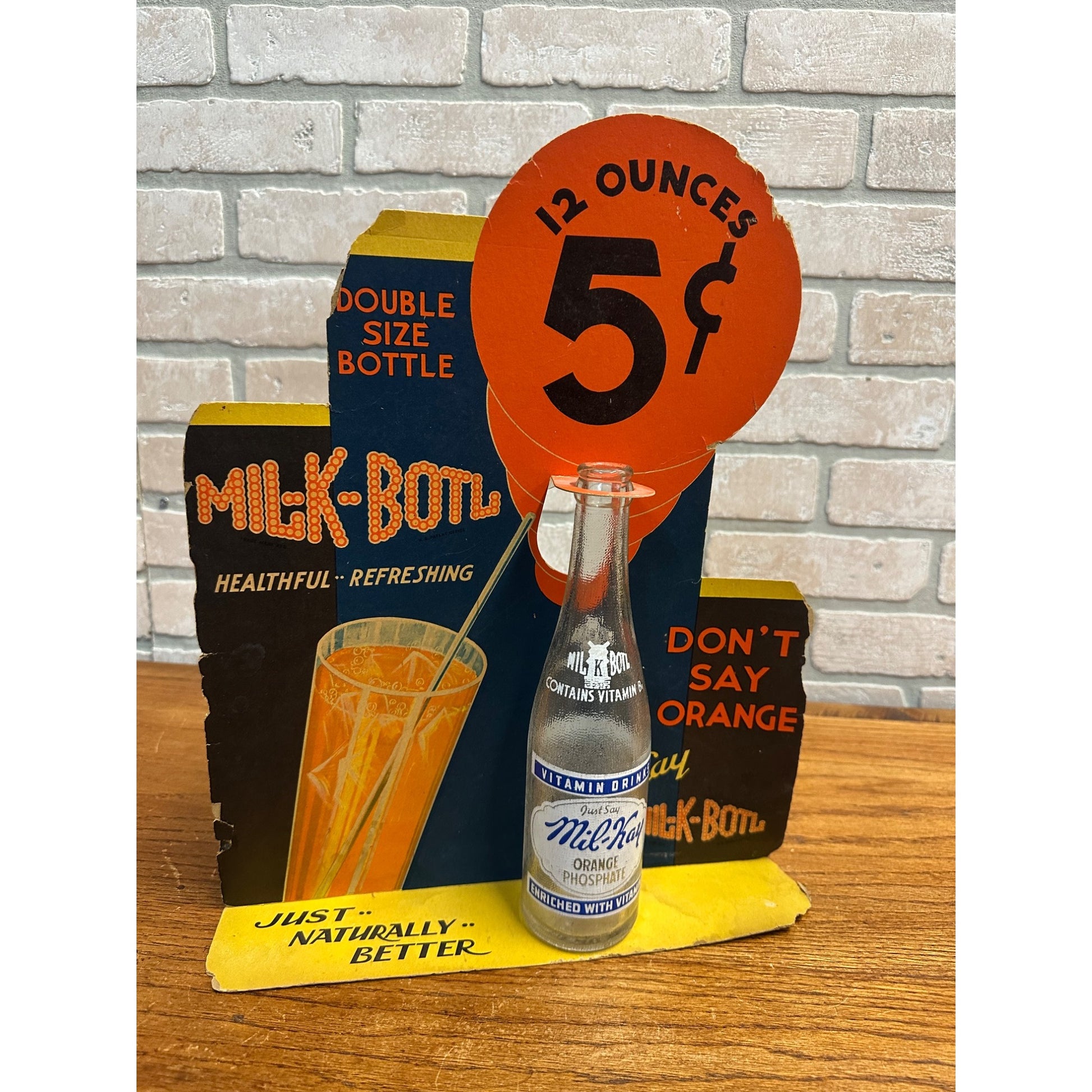 Vintage 1930s Mil-Kay Soda Advertising Cardboard Litho Sign Bottle Store Display