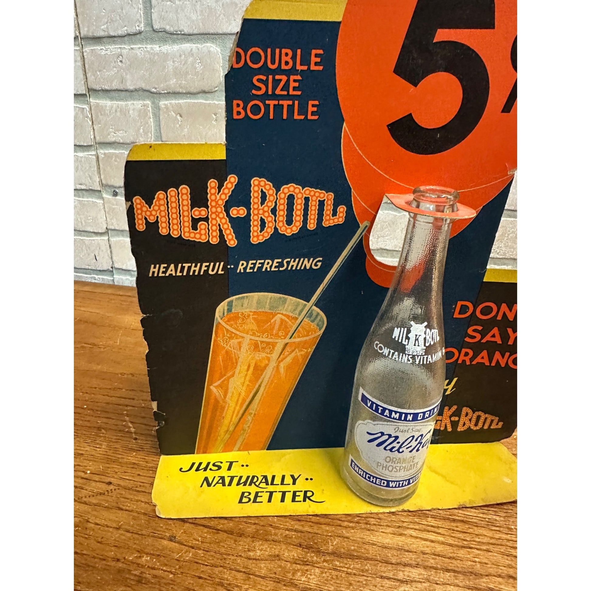 Vintage 1930s Mil-Kay Soda Advertising Cardboard Litho Sign Bottle Store Display