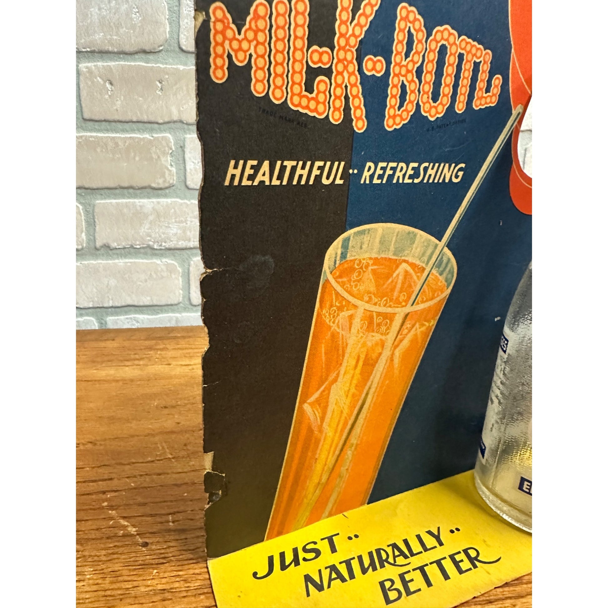 Vintage 1930s Mil-Kay Soda Advertising Cardboard Litho Sign Bottle Store Display