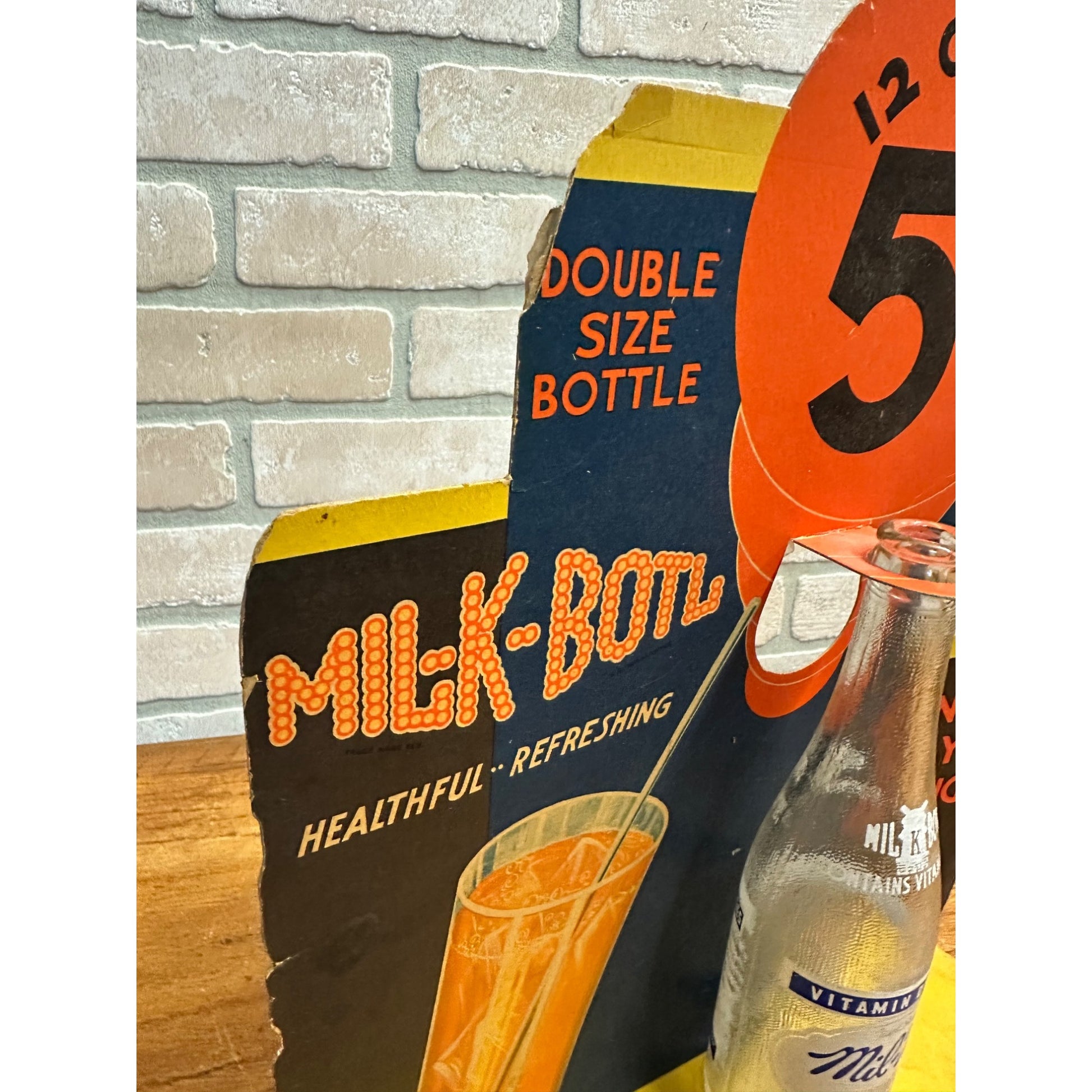 Vintage 1930s Mil-Kay Soda Advertising Cardboard Litho Sign Bottle Store Display