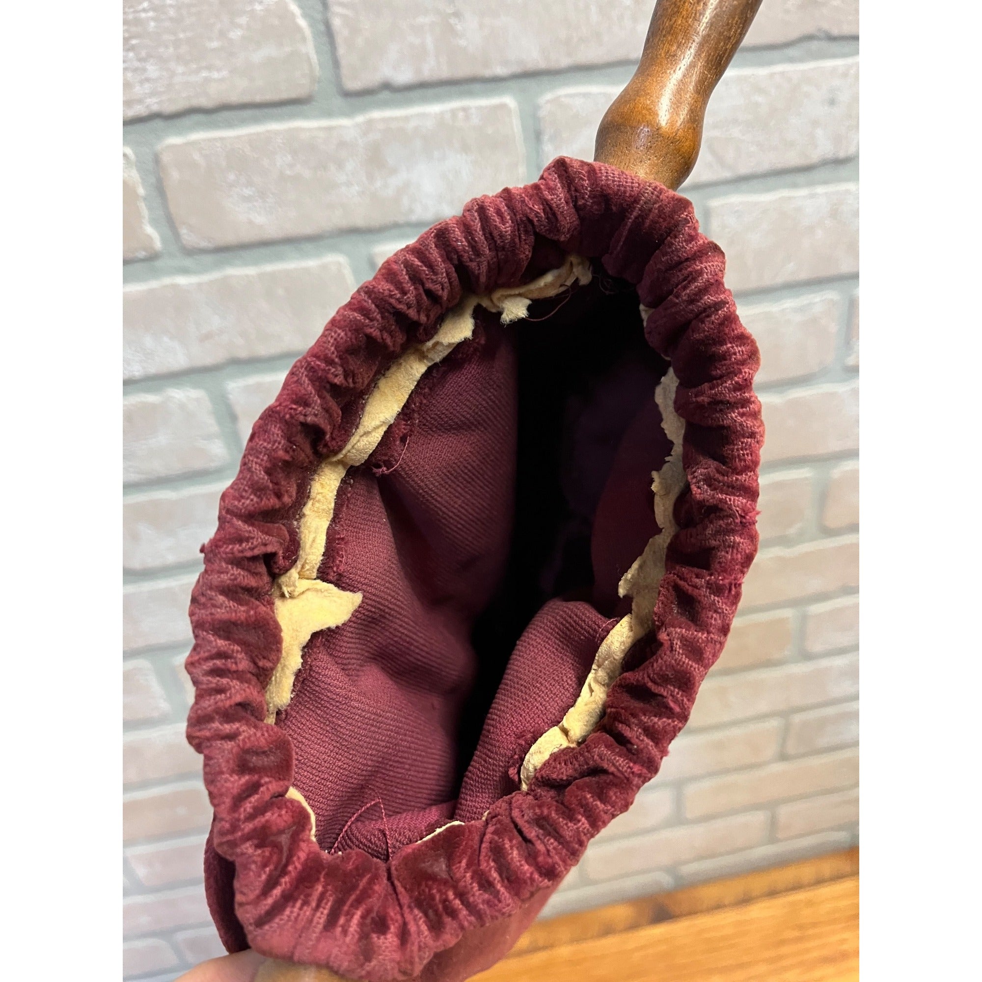 Antique Church Chapel Offering Collection Bag Velvet w Wood Handles