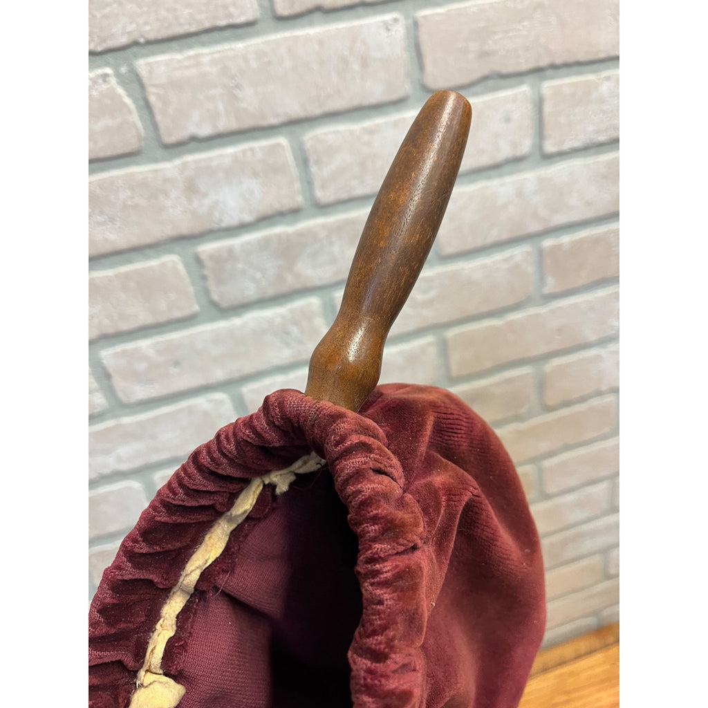 Antique Church Chapel Offering Collection Bag Velvet w Wood Handles