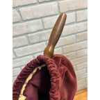 Antique Church Chapel Offering Collection Bag Velvet w Wood Handles
