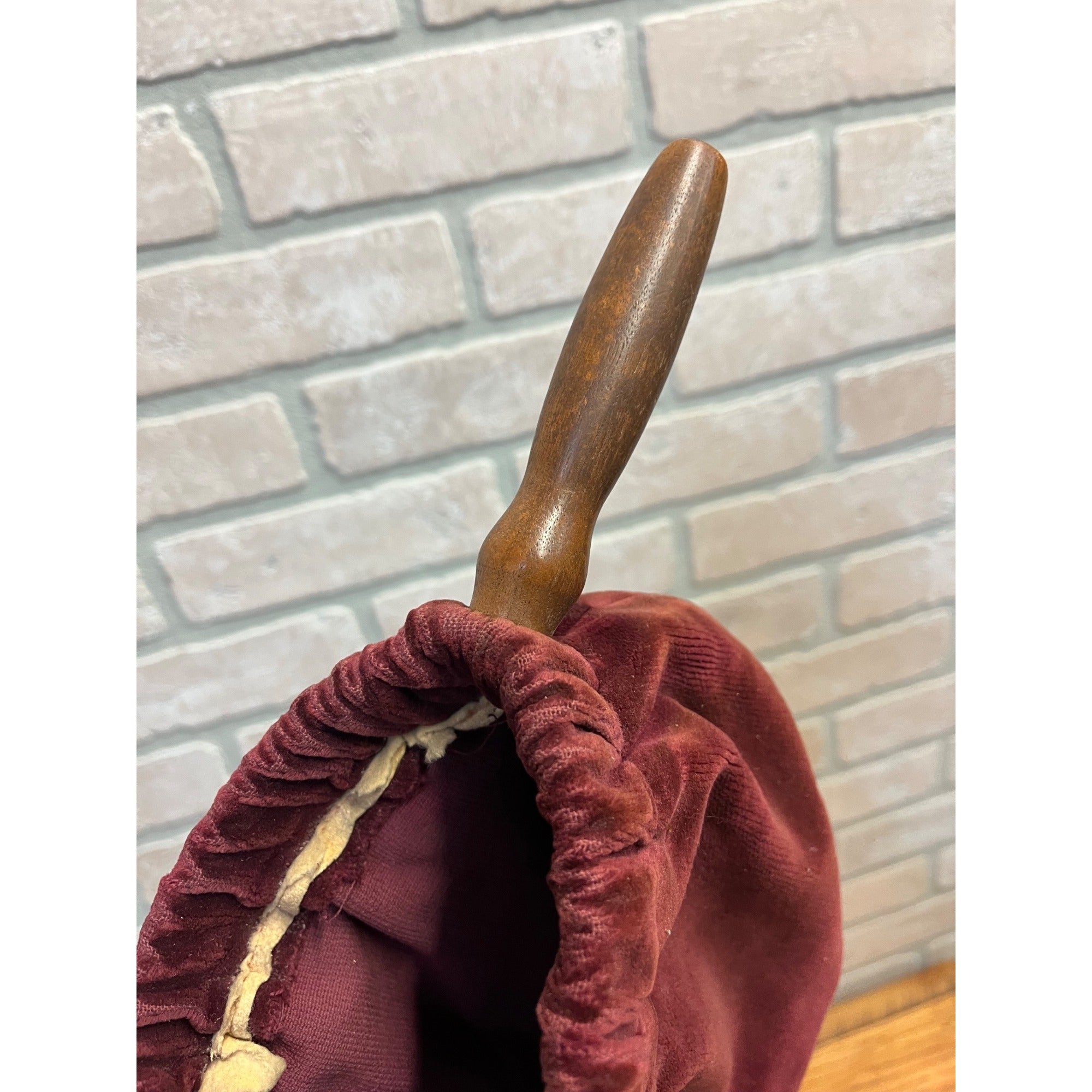 Antique Church Chapel Offering Collection Bag Velvet w Wood Handles