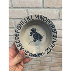 Primitive Style Stoneware Salt Glaze Baby Dish Bowl Teddy Bear Alphabet 6”