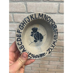 Primitive Style Stoneware Salt Glaze Baby Dish Bowl Teddy Bear Alphabet 6”