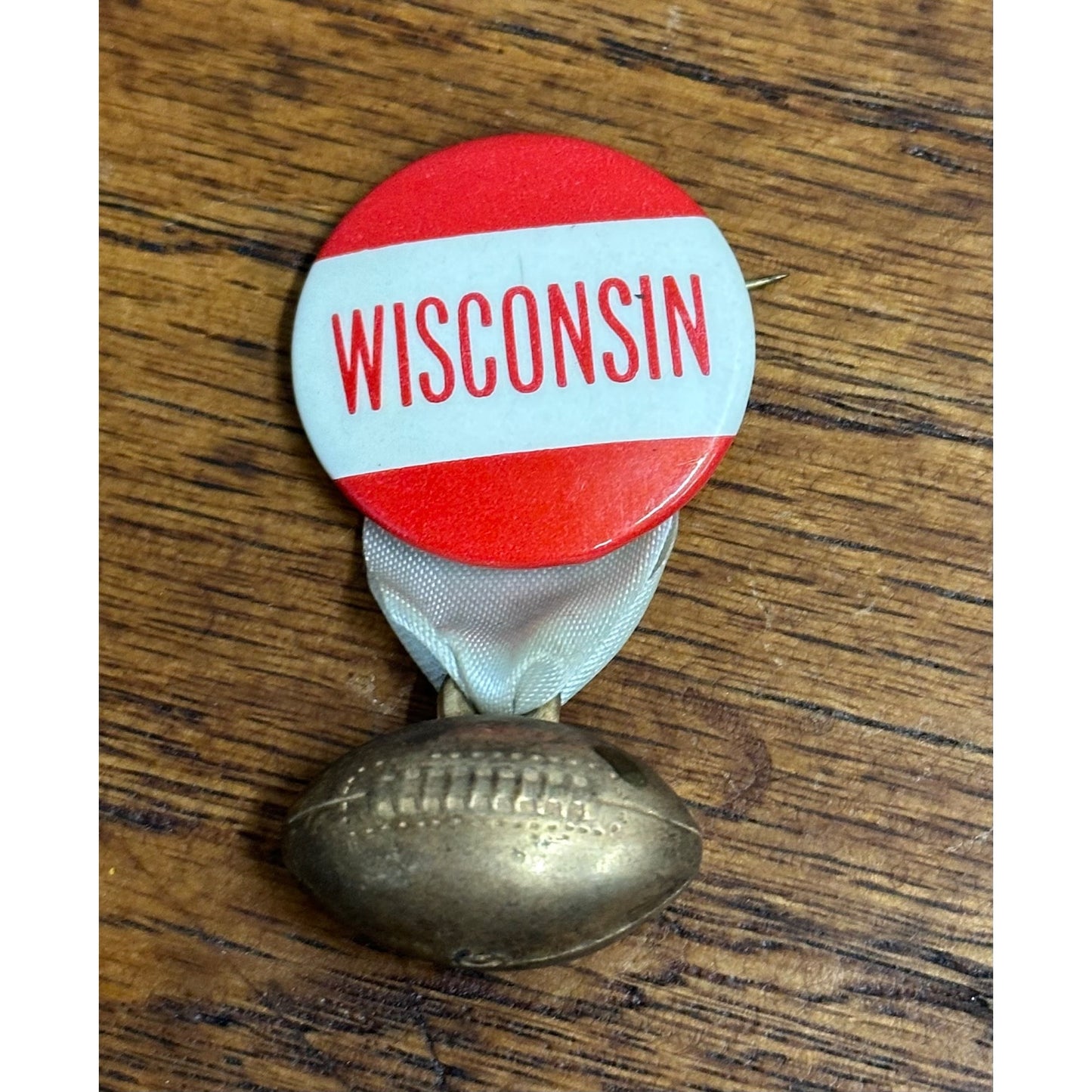 Vintage 1950s University of Wisconsin UW Pin Button + Brass Football Charm