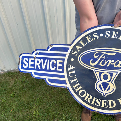 FORD V8 MOTOR COMPANY DEALERSHIP SALES SERVICE PORCELAIN SIGN REPRODUCTION