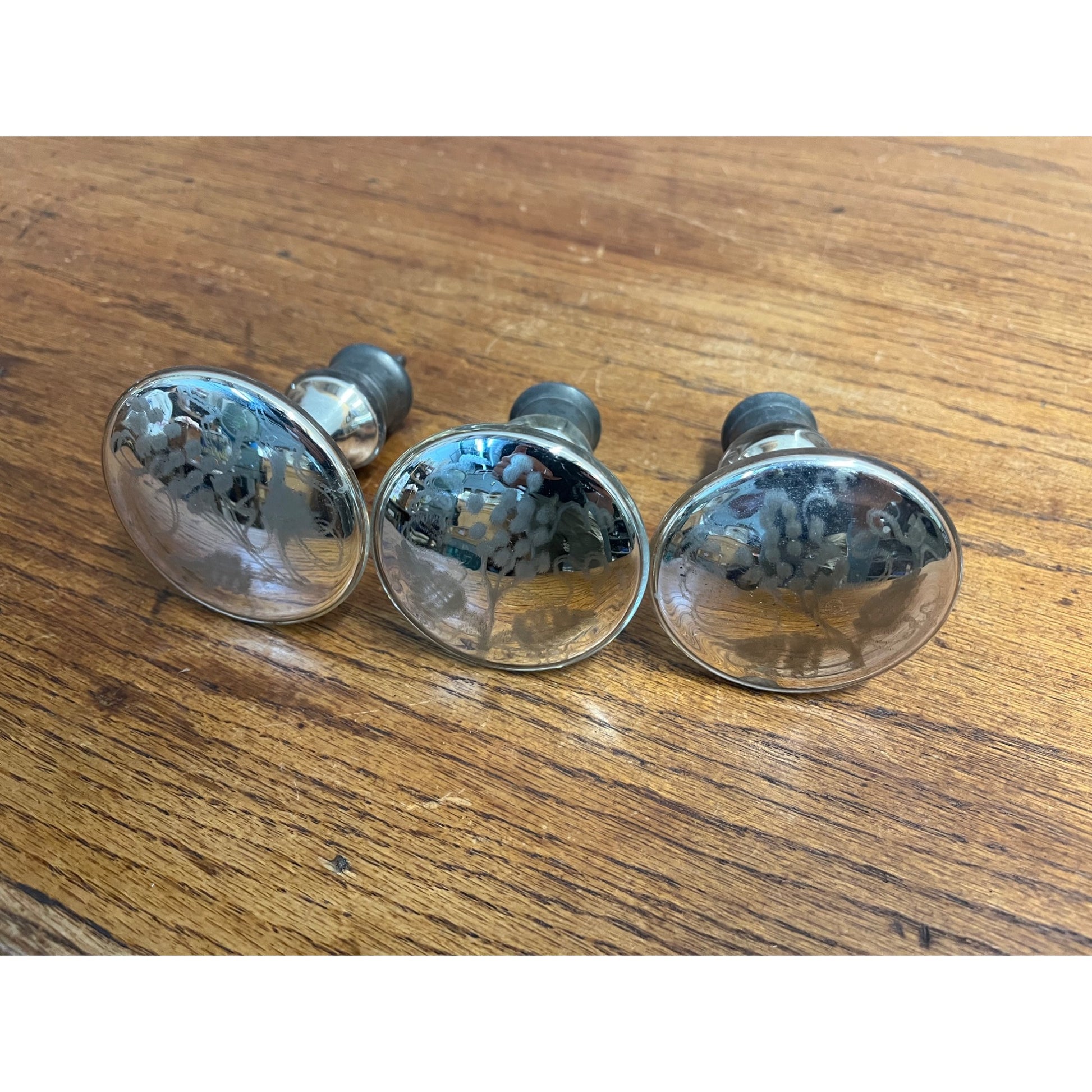 Antique Silver Mercury Glass Cabinet Door Knob Pull Lot (3)