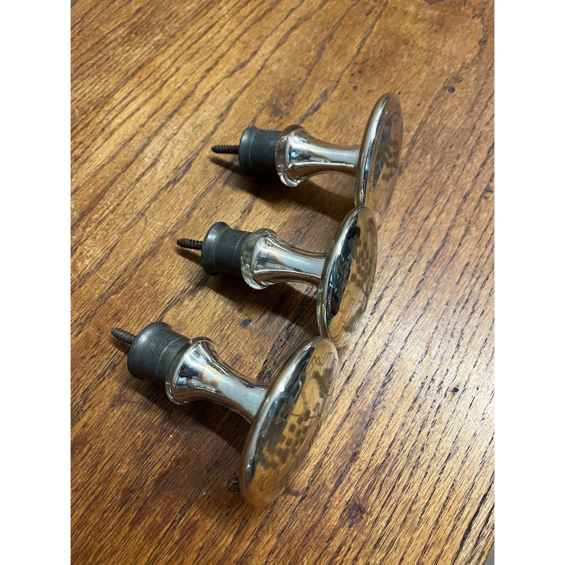 Antique Silver Mercury Glass Cabinet Door Knob Pull Lot (3)