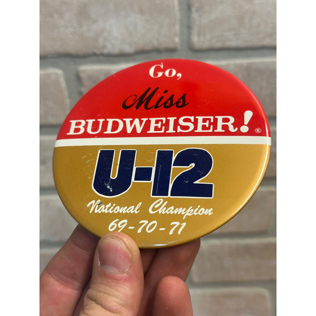 Unlimited Hydroplane button-1973 U-12 Miss Budweiser National Champion