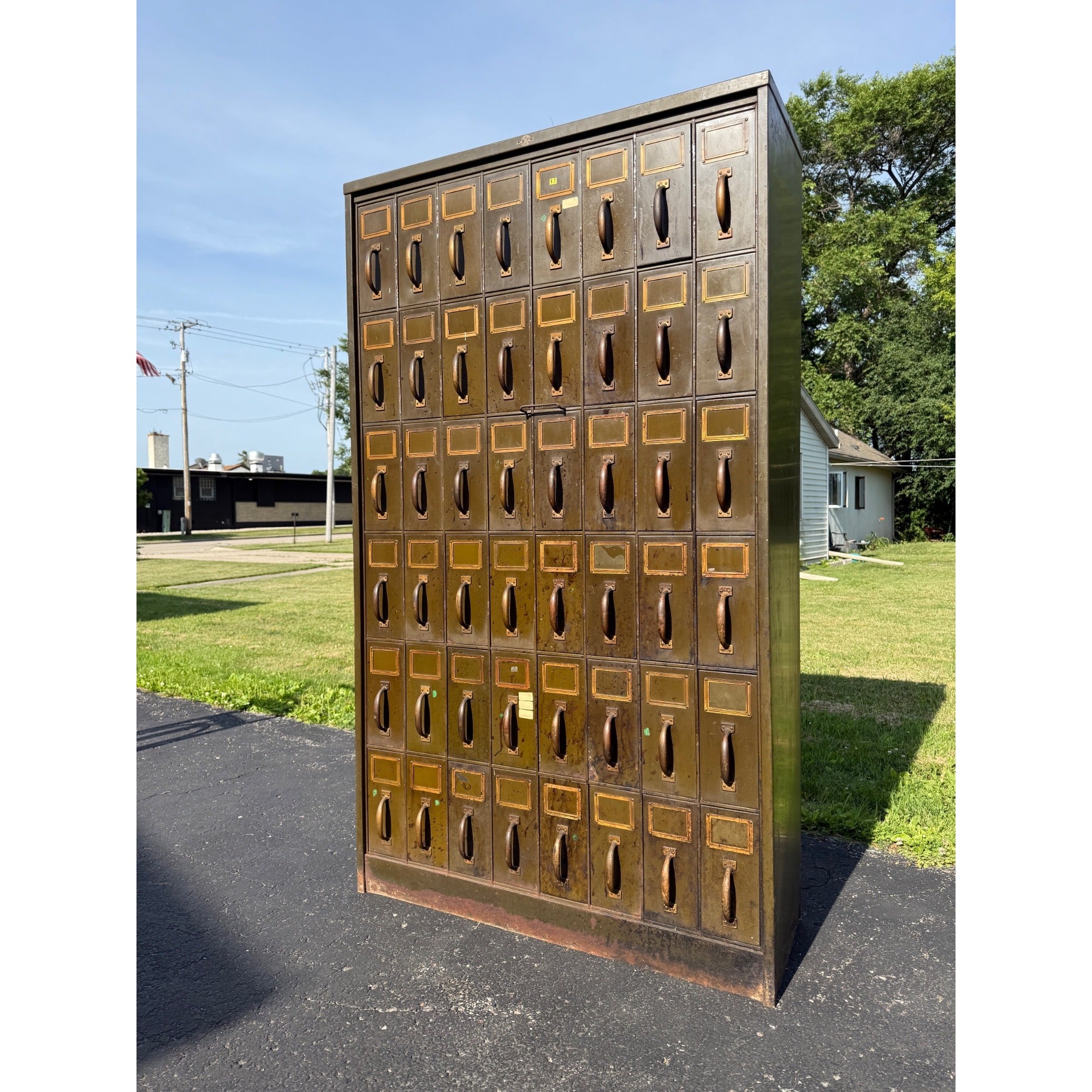 Vintage Industrial 48-Drawer File Cabinet Green Steel Office Antique Art Metal