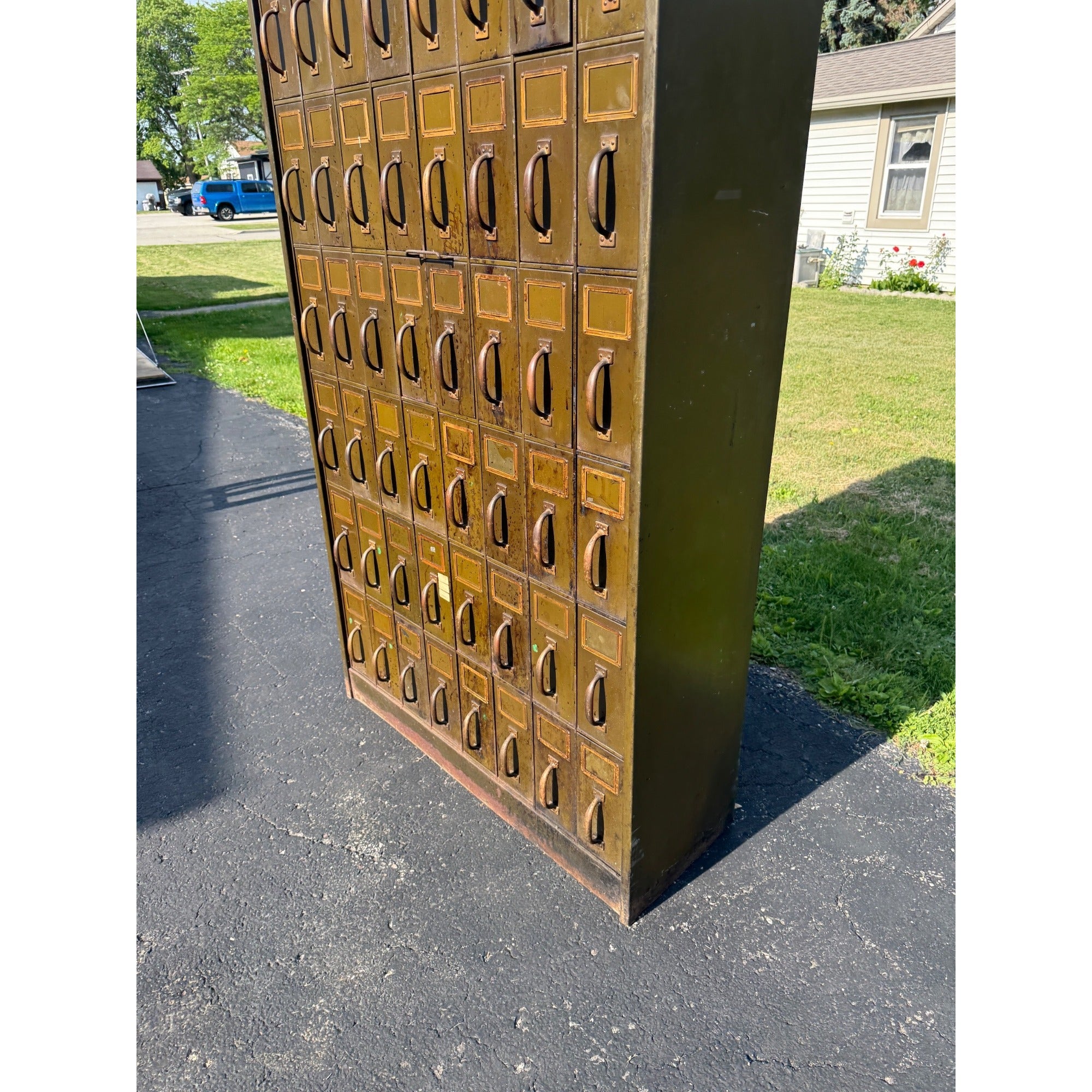 Vintage Industrial 48-Drawer File Cabinet Green Steel Office Antique Art Metal