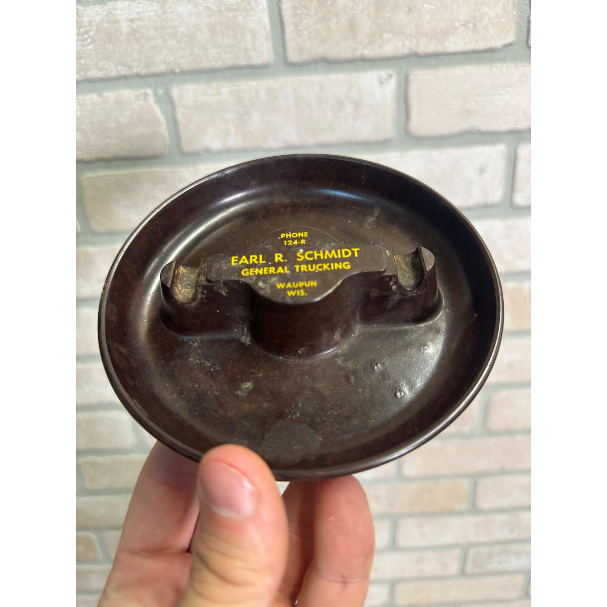 Vintage Earl. R. Schmidt General Trucking Advertising Ashtray Waupun Wis WI