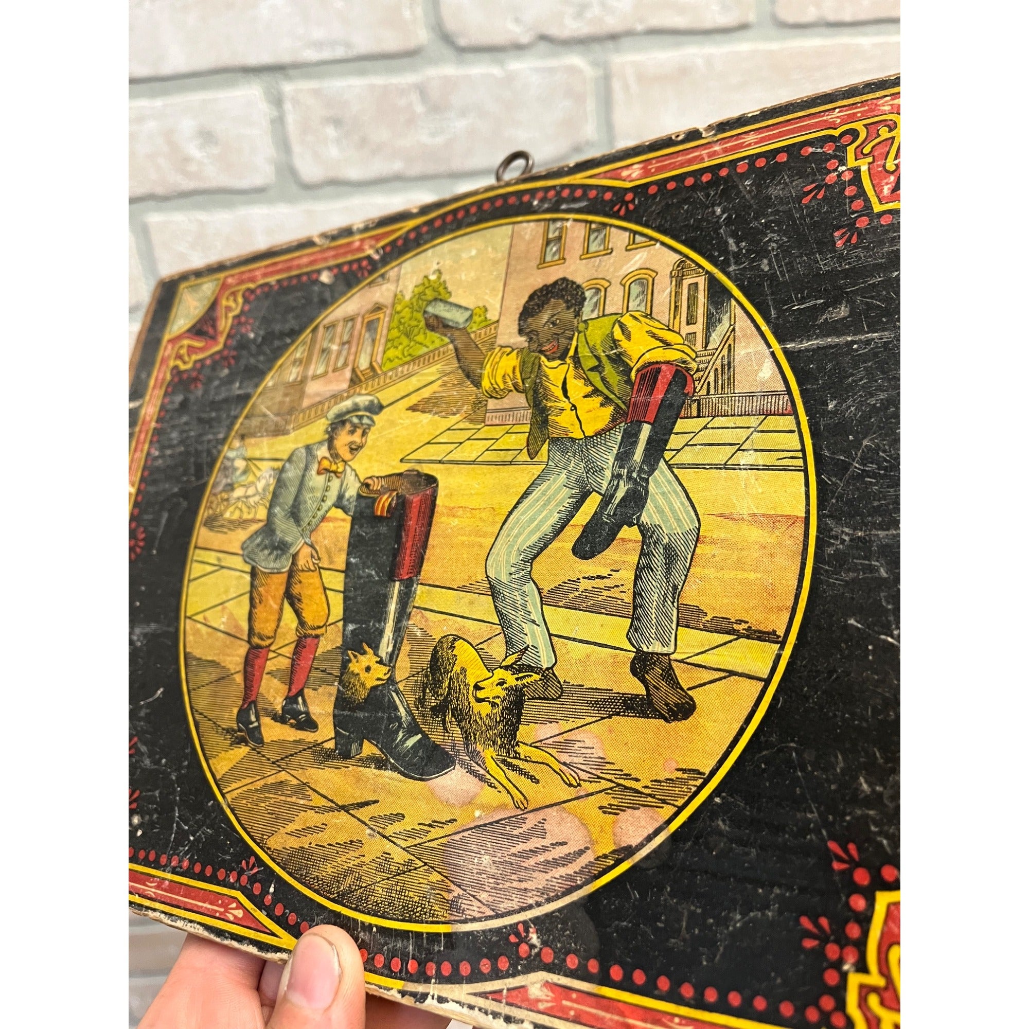 Vintage 1920s Mason's Blackening Shoe Polish Advertising Litho Crate Sign Lid