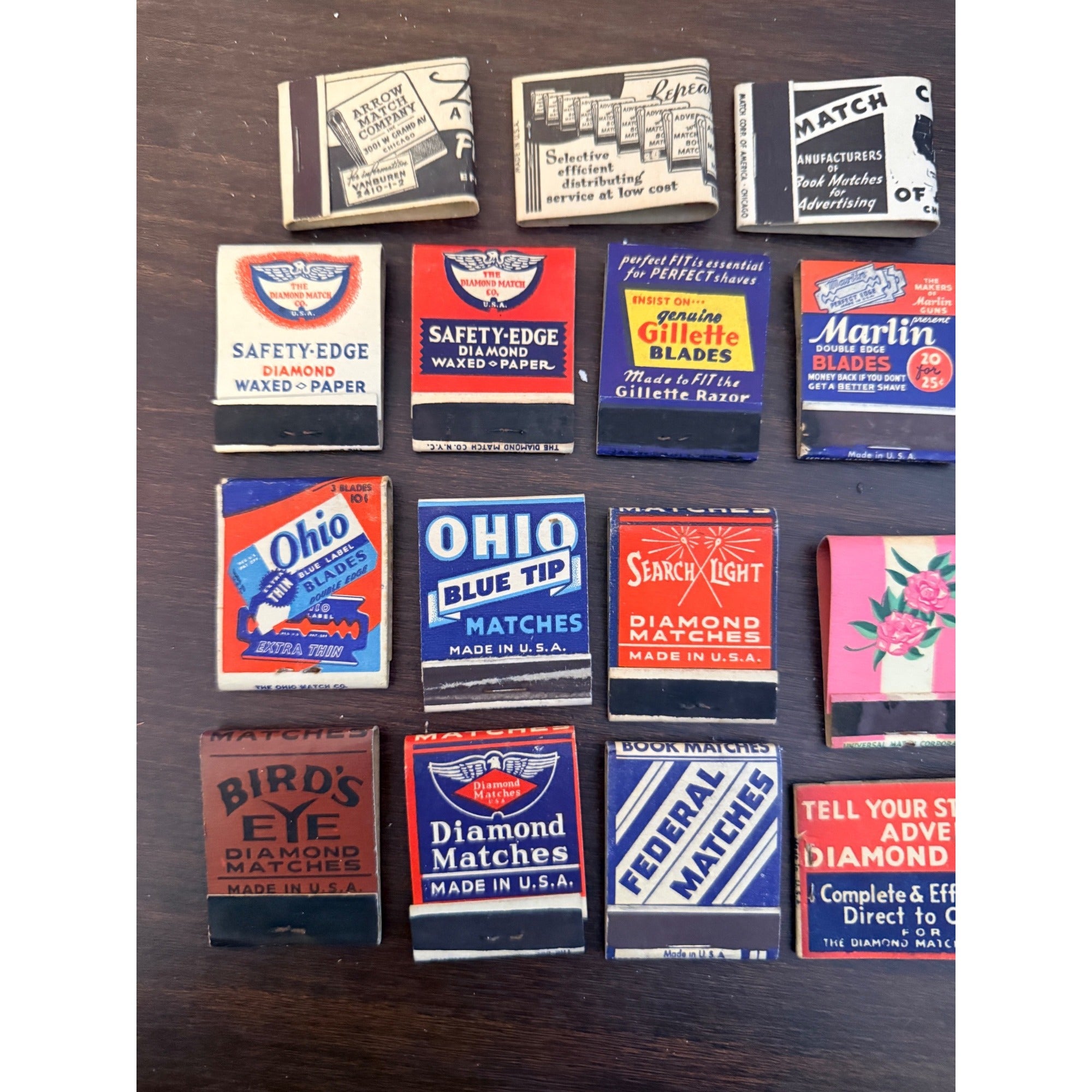 Vintage Huge Lot Diamond Ohio Blue Tip Birds Eye Brand FULL UNSTRUCK Matchbooks