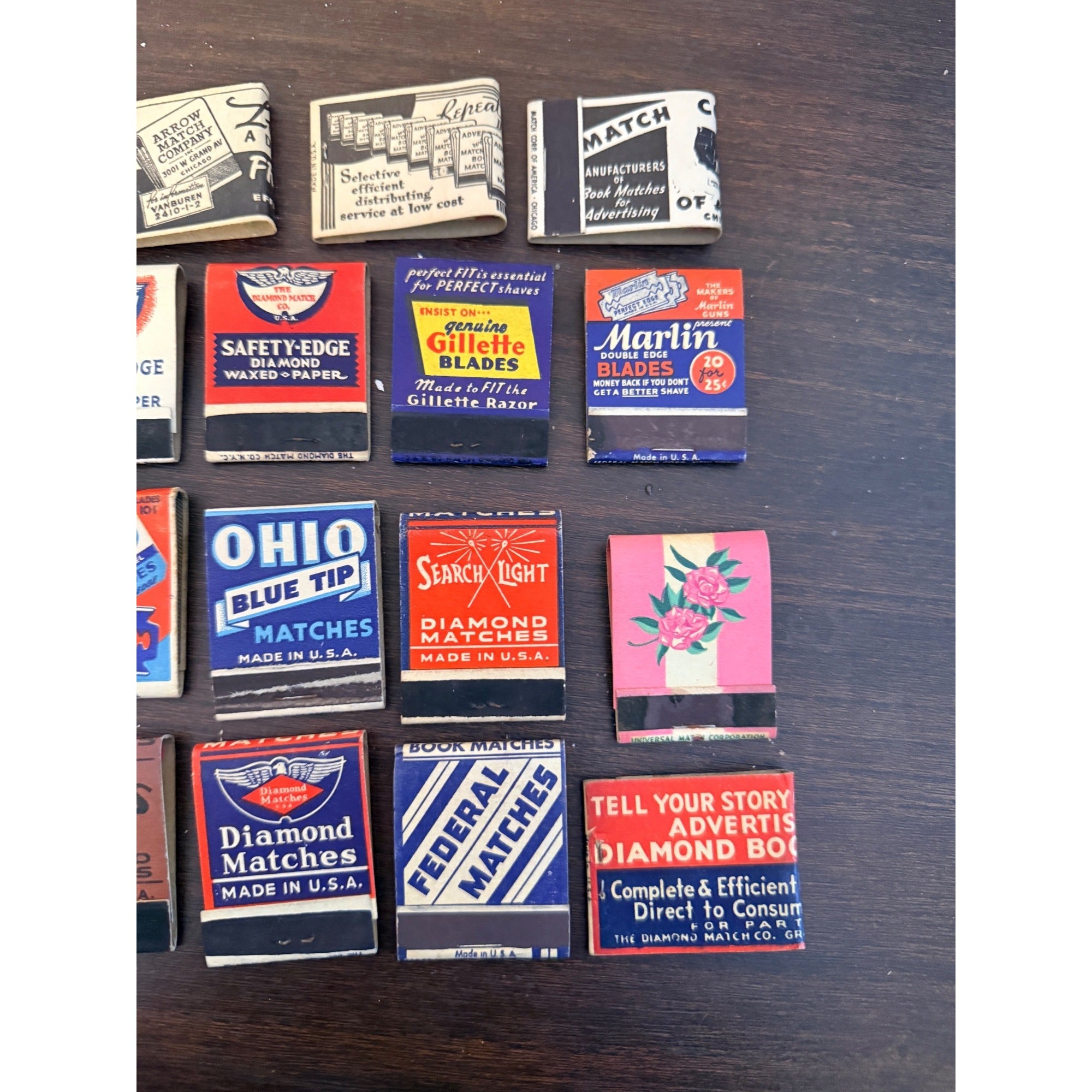 Vintage Huge Lot Diamond Ohio Blue Tip Birds Eye Brand FULL UNSTRUCK Matchbooks