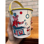 Vintage J. Chein Tin Litho Child's Sand Pail Toy Small 4.25" Circus Animals