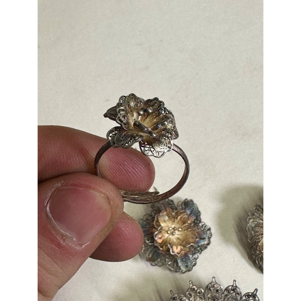 Vintage Sterling Silver 900 Filigree Estate Scrap Brooches Ring Pendant 14.33 g