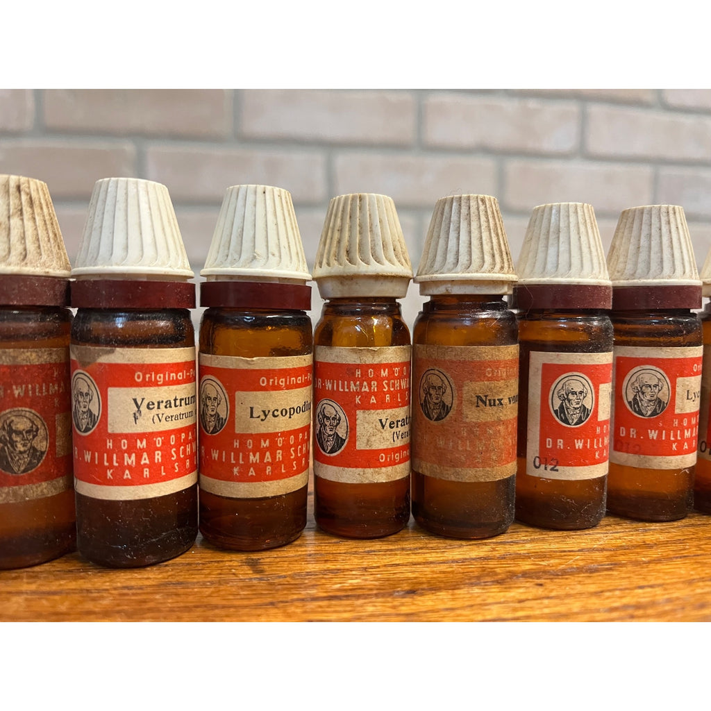 Antique Dr. Willmar Schwabe Homeopathic Medicine Bottles Lot (14) w/ Labels