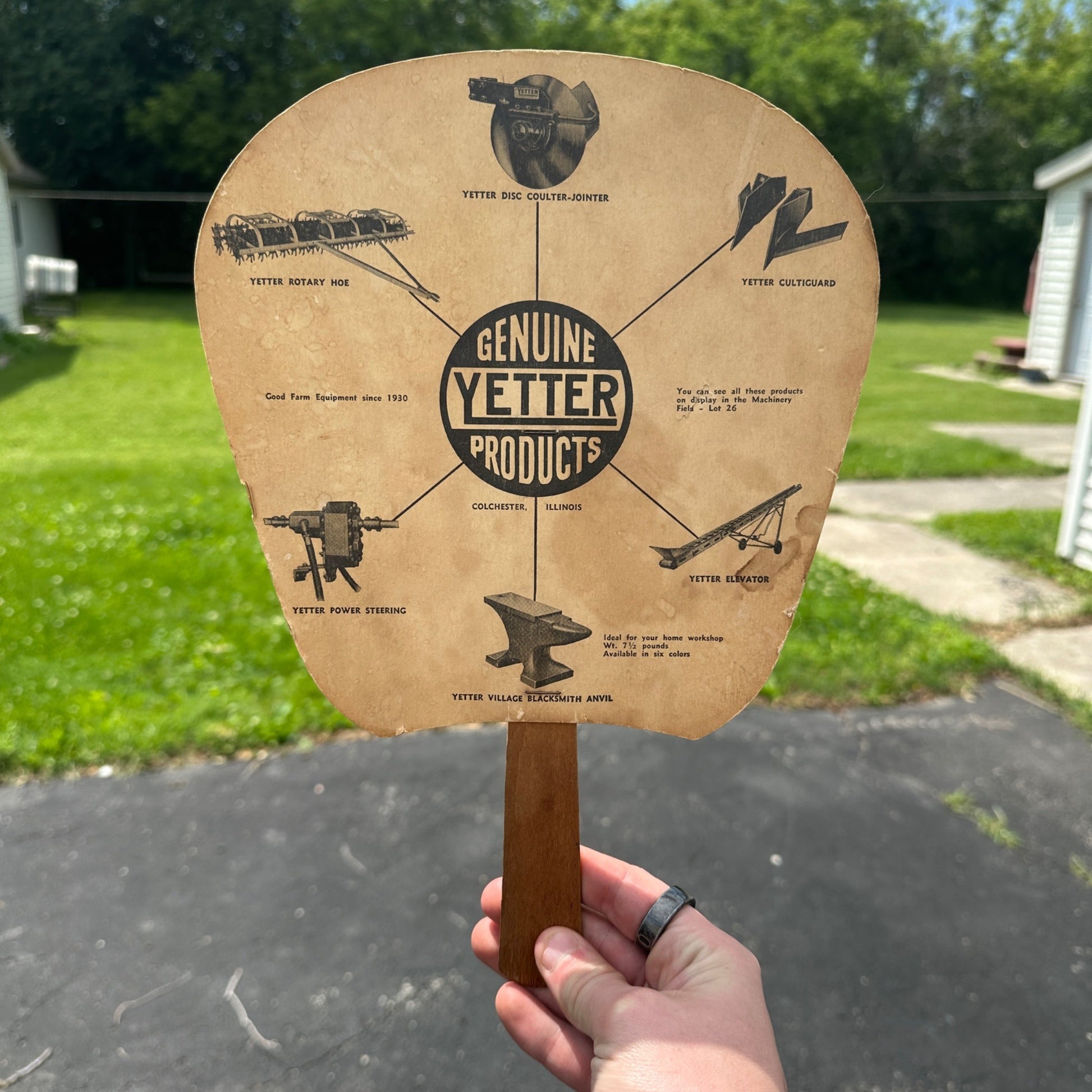 Vintage 1958 Yetter Products Hand Fan Rotary Hoe Colchester Illinois State Fair