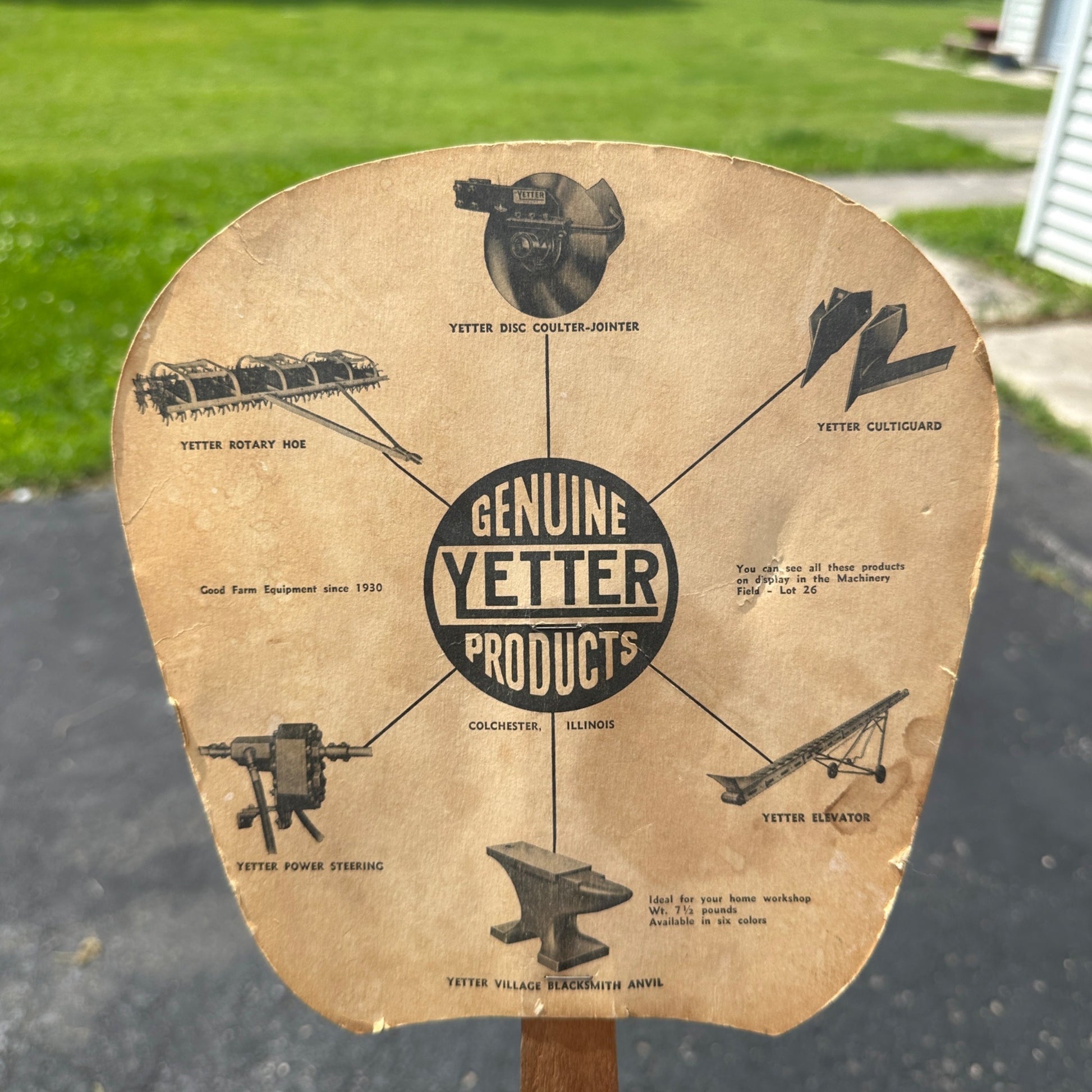 Vintage 1958 Yetter Products Hand Fan Rotary Hoe Colchester Illinois State Fair