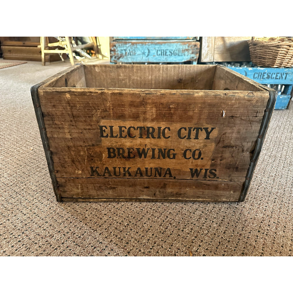 Vintage Electric City Brewing Company Wood Beer Crate Box Kaukauna Wisconsin WI