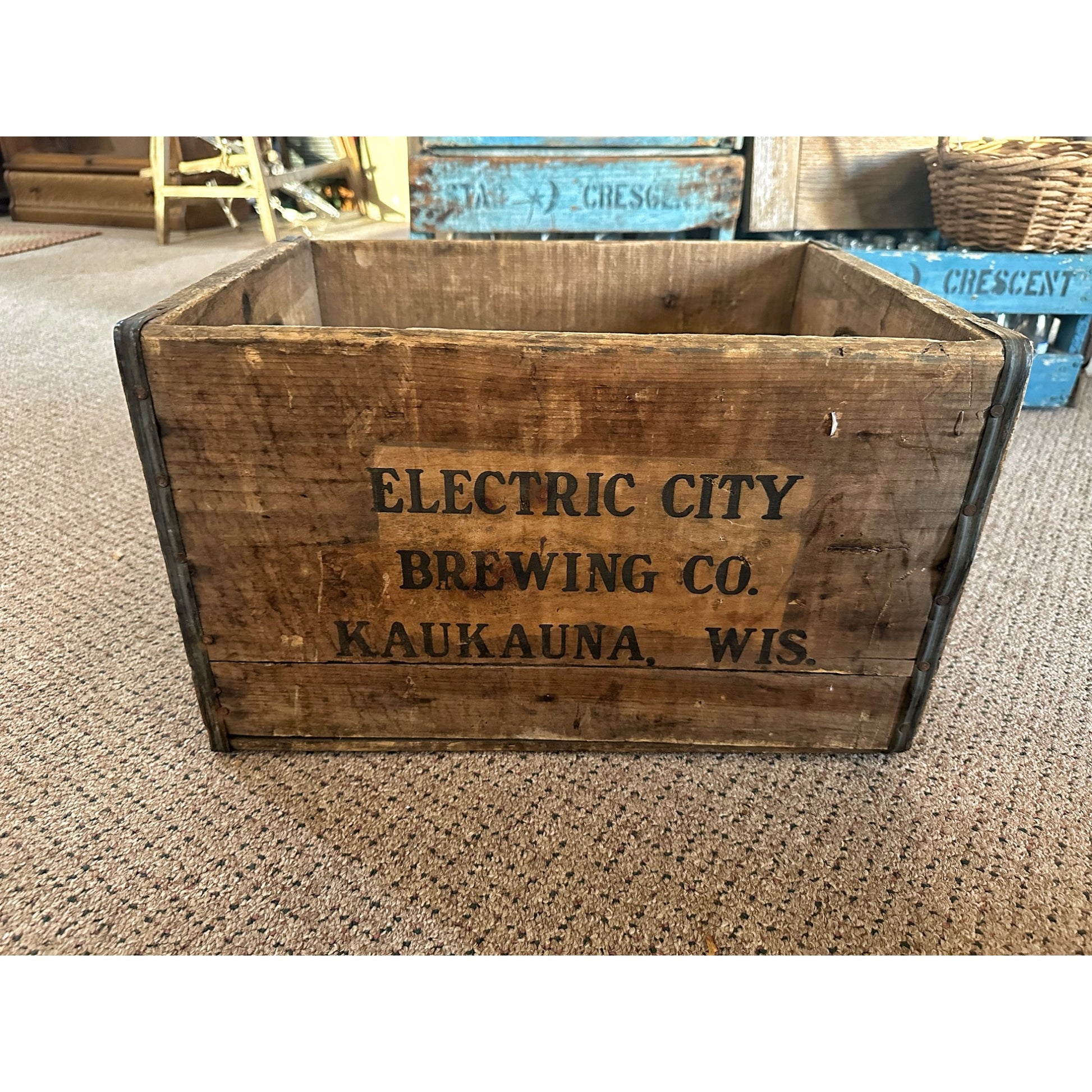 Vintage Electric City Brewing Company Wood Beer Crate Box Kaukauna Wisconsin WI