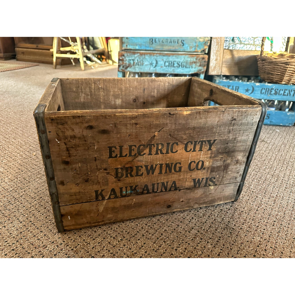 Vintage Electric City Brewing Company Wood Beer Crate Box Kaukauna Wisconsin WI