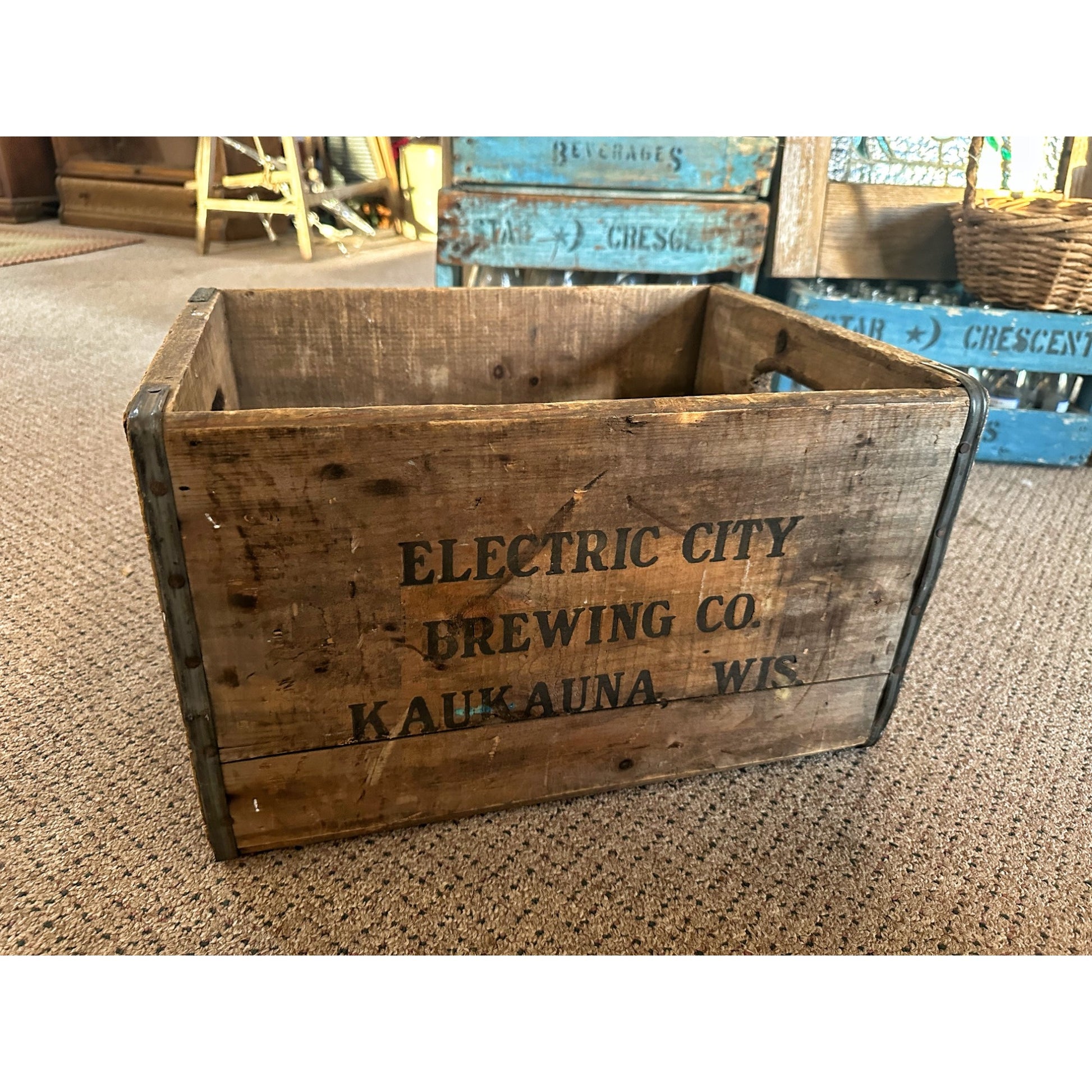 Vintage Electric City Brewing Company Wood Beer Crate Box Kaukauna Wisconsin WI
